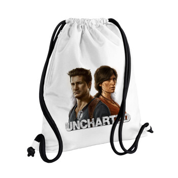 Uncharted, Τσάντα πλάτης πουγκί GYMBAG λευκή, με τσέπη (40x48cm) & χονδρά κορδόνια