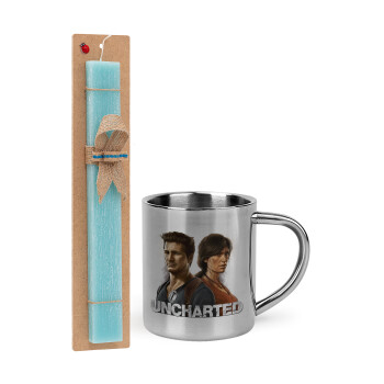 Uncharted, Easter Set, metallic thermal cup (300ml) & aromatic flat Easter candle (30cm) (TURQUOISE)