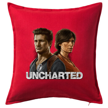 Uncharted, Μαξιλάρι καναπέ Κόκκινο 100% βαμβάκι, περιέχεται το γέμισμα (50x50cm)