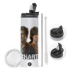 Travel Tumbler 2 Lids, with metal straw & cleaning brush (Stainless steel 304 Food grade, BPA free, 600ml)