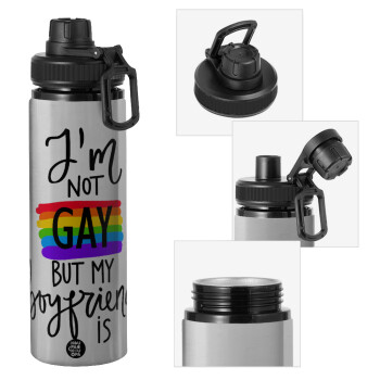 i'a not gay, but my boyfriend is., Metallic water bottle with safety cap, 850ml aluminum