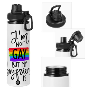 i'a not gay, but my boyfriend is., Μεταλλικό παγούρι νερού με καπάκι ασφαλείας, αλουμινίου 850ml