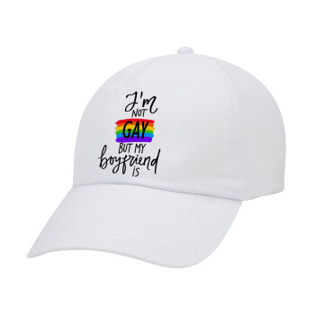 i'a not gay, but my boyfriend is., Καπέλο Ενηλίκων Baseball Λευκό 5-φύλλο (POLYESTER, ΕΝΗΛΙΚΩΝ, UNISEX, ONE SIZE)