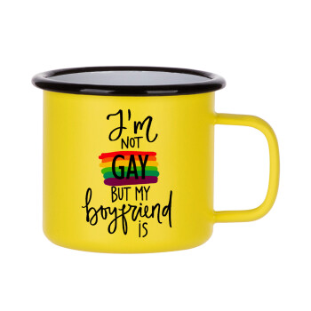 i'a not gay, but my boyfriend is., Metallic enamel MATT Yellow cup 360ml