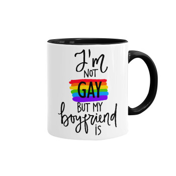 i'a not gay, but my boyfriend is., Mug colored black, ceramic, 330ml