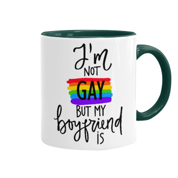 i'a not gay, but my boyfriend is., Mug colored green, ceramic, 330ml