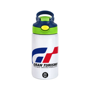 gran turismo, Children's hot water bottle, stainless steel, with safety straw, green, blue (350ml)