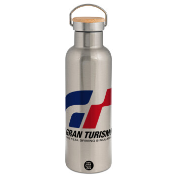gran turismo, Stainless steel Silver with wooden lid (bamboo), double wall, 750ml