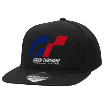 gran turismo, Adult Flat Snapback Hat Black, (100% COTTON TWILL, ADULT, UNISEX, ONE SIZE)