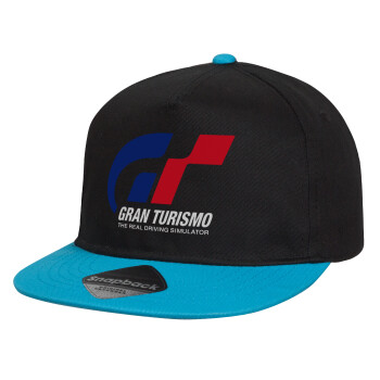 gran turismo, Child's Flat Snapback Hat, Black/Blue (100% COTTON, CHILD, UNISEX, ONE SIZE)