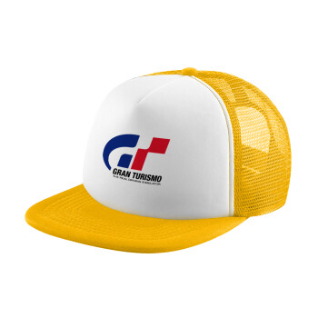 gran turismo, Adult Soft Trucker Hat with Yellow/White Mesh (POLYESTER, ADULT, UNISEX, ONE SIZE)