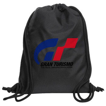 gran turismo, Τσάντα πλάτης πουγκί GYMBAG Μαύρη, με τσέπη (40x48cm) & χονδρά κορδόνια