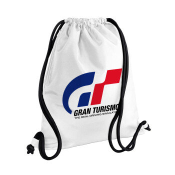 gran turismo, Τσάντα πλάτης πουγκί GYMBAG λευκή, με τσέπη (40x48cm) & χονδρά κορδόνια