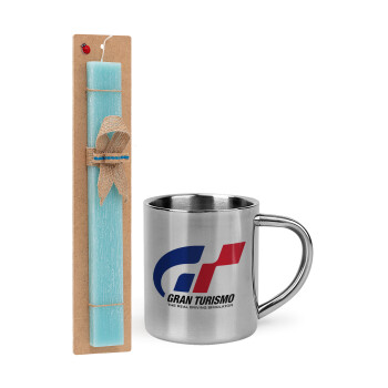 gran turismo, Easter Set, metallic thermal cup (300ml) & aromatic flat Easter candle (30cm) (TURQUOISE)