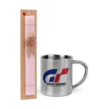 gran turismo, Easter Set, metallic thermal cup (300ml) & aromatic flat Easter candle (30cm) (PINK)