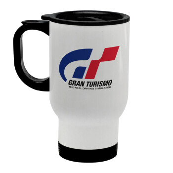 gran turismo, Stainless steel travel mug with lid, double wall white 450ml