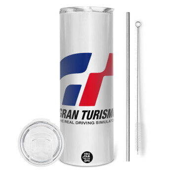 gran turismo, Tumbler ποτήρι θερμό από ανοξείδωτο ατσάλι 600ml, με μεταλλικό καλαμάκι & βούρτσα καθαρισμού