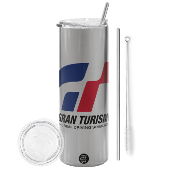 gran turismo, Tumbler stainless steel Silver 600ml, with metal straw & cleaning brush