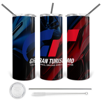 gran turismo, 360 Eco friendly ποτήρι θερμό (tumbler) από ανοξείδωτο ατσάλι 600ml, με μεταλλικό καλαμάκι & βούρτσα καθαρισμού