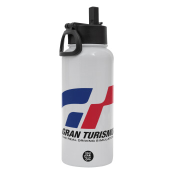 gran turismo, Metal mug thermo White with Straw and Spout Lid (Stainless steel), double wall, 950ml