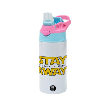 Stay Away, Children's hot water bottle, stainless steel, with safety straw, Pink/BlueCiel (360ml) BPA FREE