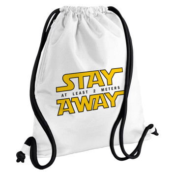 Stay Away, Τσάντα πλάτης πουγκί GYMBAG λευκή, με τσέπη (40x48cm) & χονδρά κορδόνια