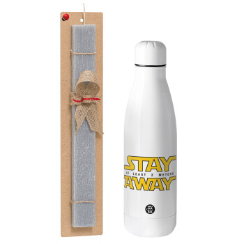 Stay Away, Easter Set, metallic Inox water bottle (700ml) & Easter scented flat candle (30cm) (GRAY)