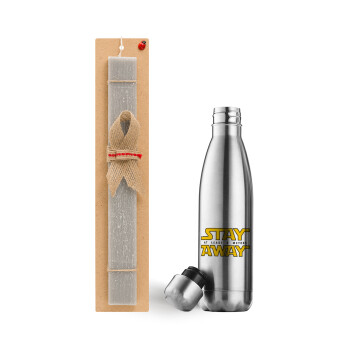 Stay Away, Easter Set, metallic stainless thermos flask (500ml) & scented flat Easter candle (30cm) (GRAY)