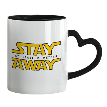 Stay Away, Mug heart black handle, ceramic, 330ml
