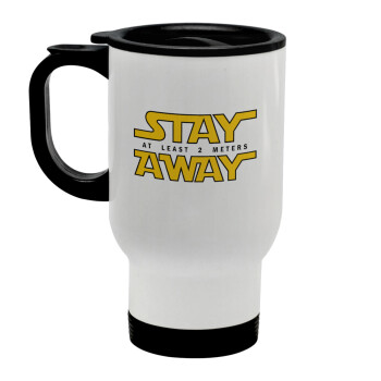 Stay Away, Stainless steel travel mug with lid, double wall white 450ml