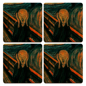 The Scream, ΣΕΤ x4 Σουβέρ ξύλινα τετράγωνα plywood (9cm)