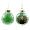 Transparent Christmas tree ball ornament with green filling 8cm