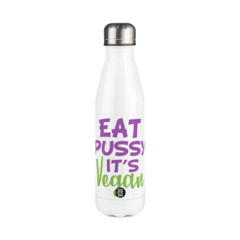 EAT pussy it's vegan, Metal mug thermos White (Stainless steel), double wall, 500ml