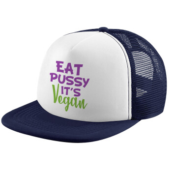 EAT pussy it's vegan, Children's Soft Trucker Cap with Dark Blue/White Mesh (POLYESTER, CHILDREN, ONE SIZE)