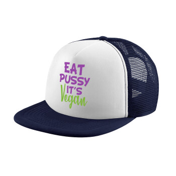 EAT pussy it's vegan, Καπέλο παιδικό Soft Trucker με Δίχτυ ΜΠΛΕ ΣΚΟΥΡΟ/ΛΕΥΚΟ (POLYESTER, ΠΑΙΔΙΚΟ, ONE SIZE)