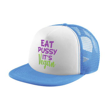 EAT pussy it's vegan, Καπέλο παιδικό Soft Trucker με Δίχτυ ΓΑΛΑΖΙΟ/ΛΕΥΚΟ (POLYESTER, ΠΑΙΔΙΚΟ, ONE SIZE)