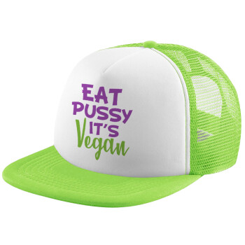 EAT pussy it's vegan, Καπέλο Ενηλίκων Soft Trucker με Δίχτυ ΠΡΑΣΙΝΟ/ΛΕΥΚΟ (POLYESTER, ΕΝΗΛΙΚΩΝ, ONE SIZE)