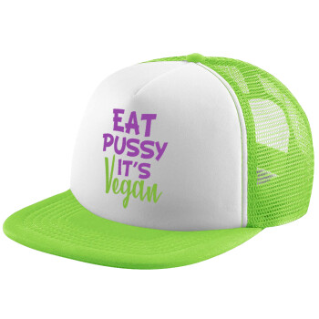 EAT pussy it's vegan, Καπέλο παιδικό Soft Trucker με Δίχτυ ΠΡΑΣΙΝΟ/ΛΕΥΚΟ (POLYESTER, ΠΑΙΔΙΚΟ, ONE SIZE)