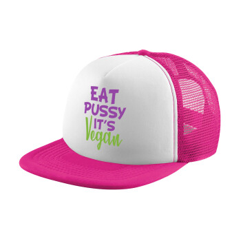 EAT pussy it's vegan, Καπέλο παιδικό Soft Trucker με Δίχτυ ΡΟΖ/ΛΕΥΚΟ (POLYESTER, ΠΑΙΔΙΚΟ, ONE SIZE)