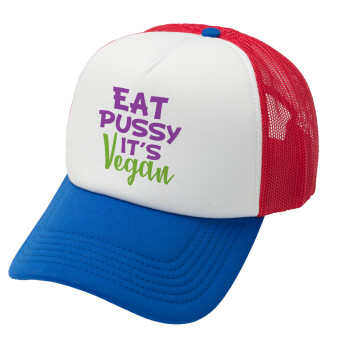 EAT pussy it's vegan, Καπέλο Ενηλίκων Soft Trucker με Δίχτυ Red/Blue/White (POLYESTER, ΕΝΗΛΙΚΩΝ, UNISEX, ONE SIZE)