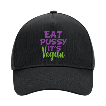 EAT pussy it's vegan, Καπέλο Ενηλίκων Ultimate ΜΑΥΡΟ, (100% ΒΑΜΒΑΚΕΡΟ DRILL, ΕΝΗΛΙΚΩΝ, UNISEX, ONE SIZE)