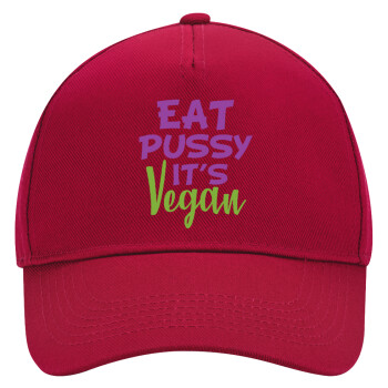 EAT pussy it's vegan, Adult Ultimate Hat RED, (100% COTTON DRILL, ADULT, UNISEX, ONE SIZE)