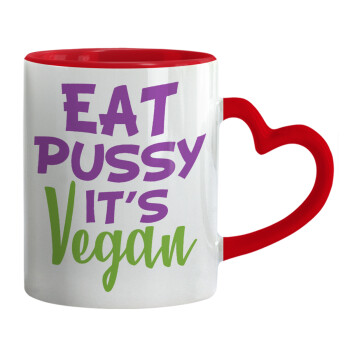 EAT pussy it's vegan, Κούπα καρδιά χερούλι κόκκινη, κεραμική, 330ml
