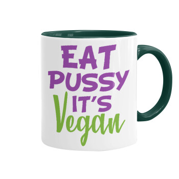 EAT pussy it's vegan, Mug colored green, ceramic, 330ml