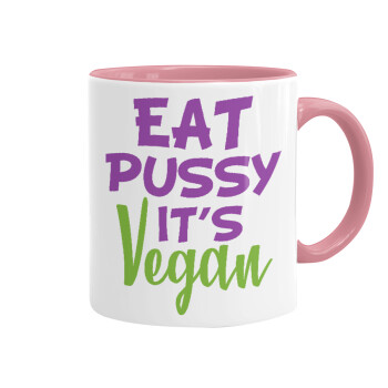 EAT pussy it's vegan, Κούπα χρωματιστή ροζ, κεραμική, 330ml