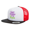 Adult Foam Flat Snapback with Mesh Black-White-Red (POLYESTER, ADULT, UNISEX, ONE SIZE)