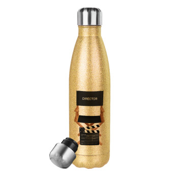 Director, Glitter gold stainless steel thermos bottle, double-walled, 500ml