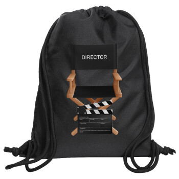 Director, Τσάντα πλάτης πουγκί GYMBAG Μαύρη, με τσέπη (40x48cm) & χονδρά κορδόνια