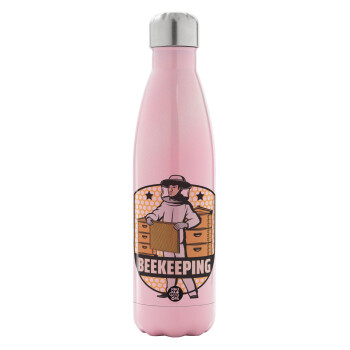 Beekeeping, Metal mug thermos Pink Iridiscent (Stainless steel), double wall, 500ml