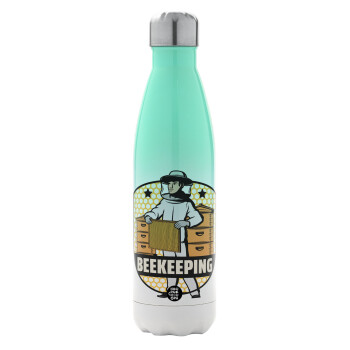 Beekeeping, Metal mug thermos Green/White (Stainless steel), double wall, 500ml